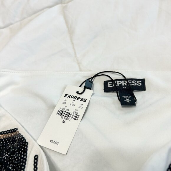 NWT Express Black White Gold Sequin Mini Skirt Size M Geometric Party Skirt - Picture 4 of 5